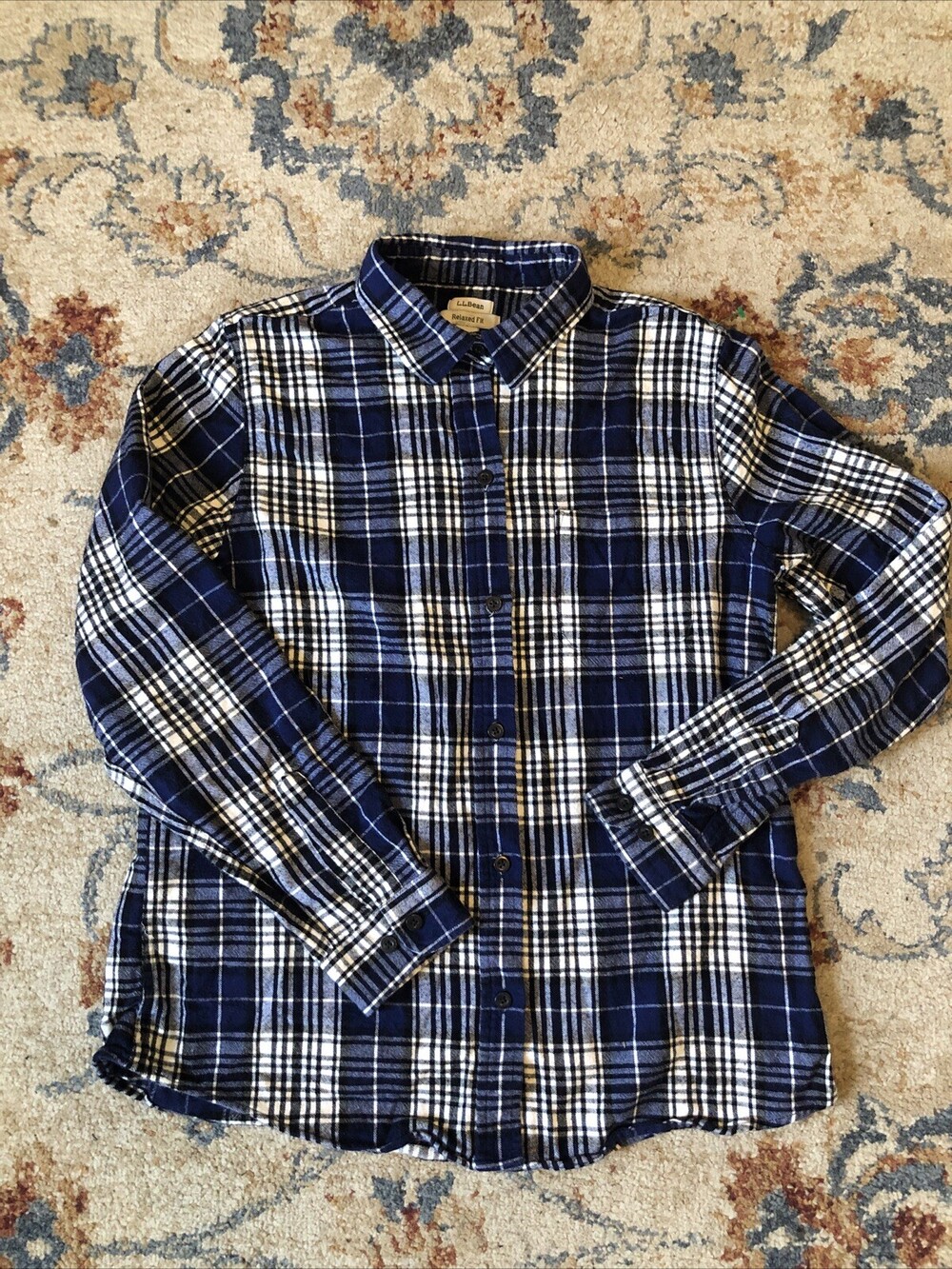 LL Bean Flannel Shirt Long Sleeve Blue Plaid Men’s Size Medium